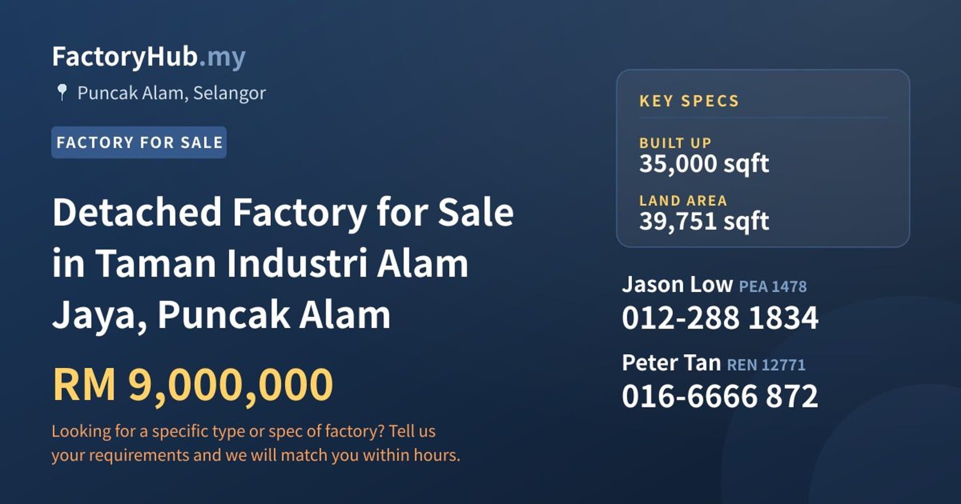 Detached Factory for Sale in Taman Industri Alam Jaya, Puncak Alam - Property image 1 of 2
