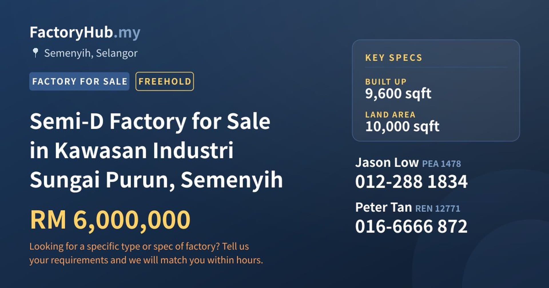 Semi-D Factory for Sale in Kawasan Industri Sungai Purun, Semenyih - Property image 1 of 2