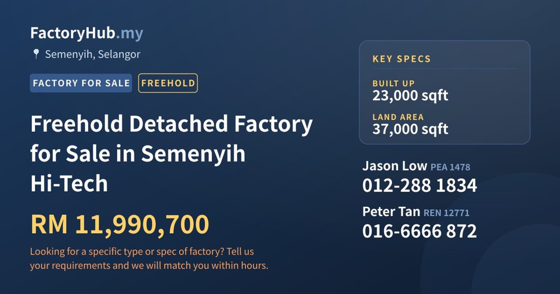 Freehold Detached Factory for Sale in Semenyih Hi-Tech - Property image 1 of 2