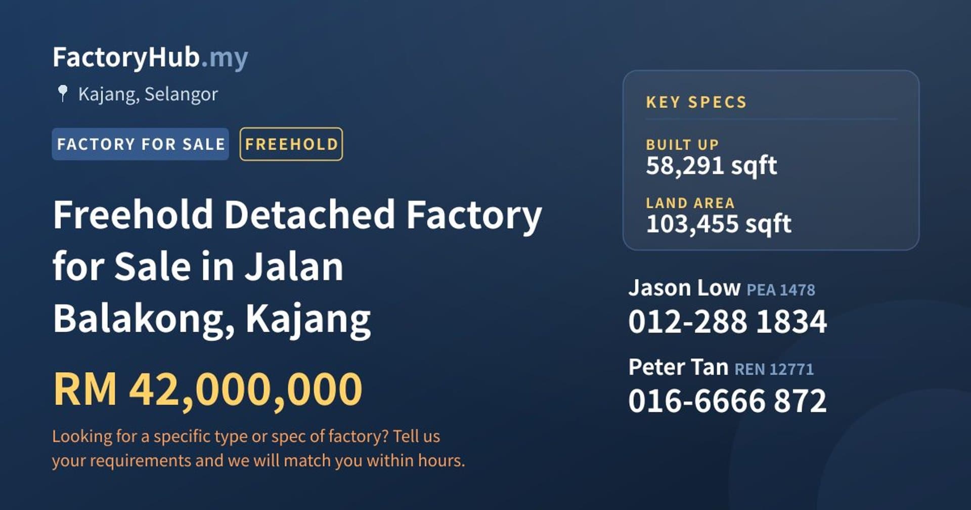 Freehold Detached Factory for Sale in Jalan Balakong, Kajang - Property image 1 of 2