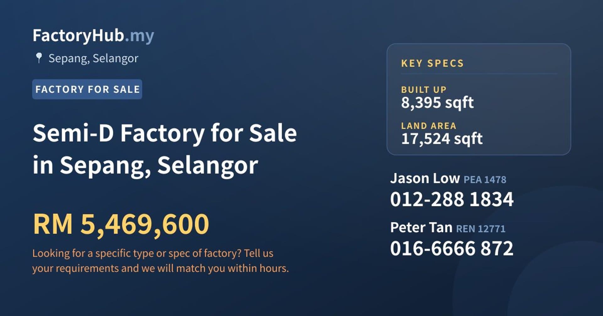 Semi-D Factory for Sale in Sepang, Selangor - Property image 1 of 2