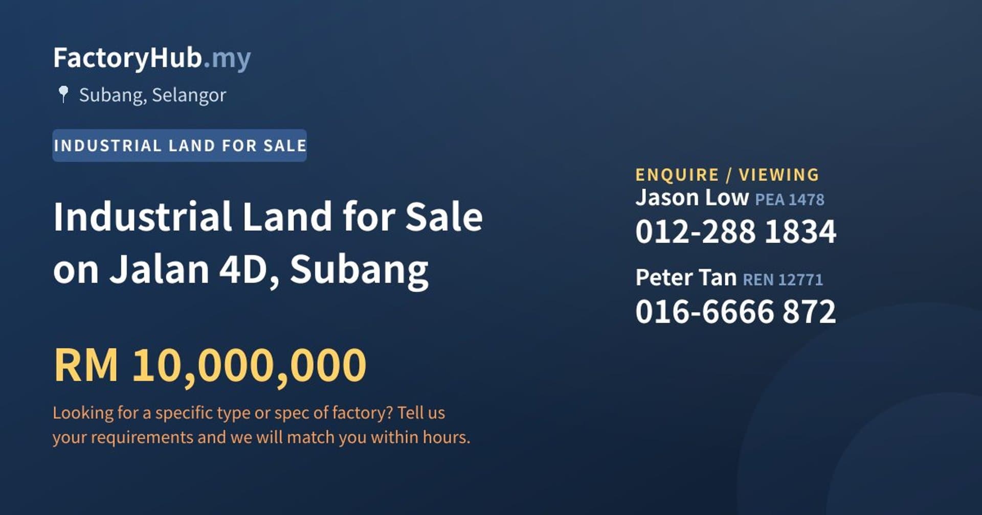 Industrial Land for Sale on Jalan 4D, Subang - Property image 1 of 2