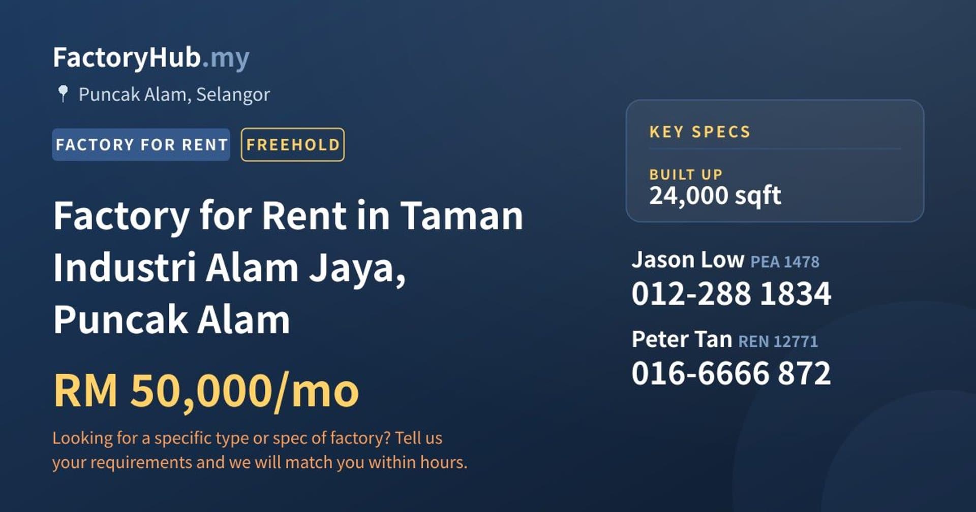 Factory for Rent in Taman Industri Alam Jaya, Puncak Alam - Property image 1 of 2