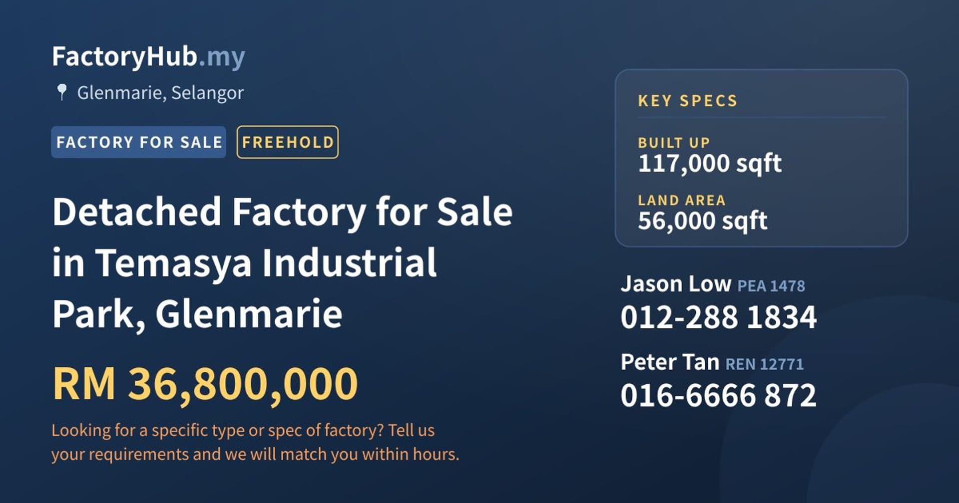 Detached Factory for Sale in Temasya Industrial Park, Glenmarie - Property image 1 of 2