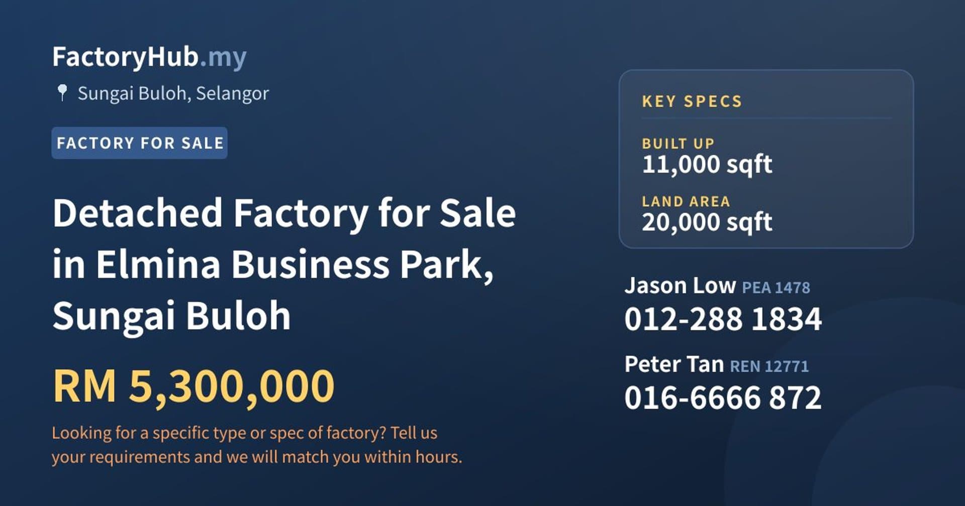 Detached Factory for Sale in Elmina Business Park, Sungai Buloh - Property image 1 of 2