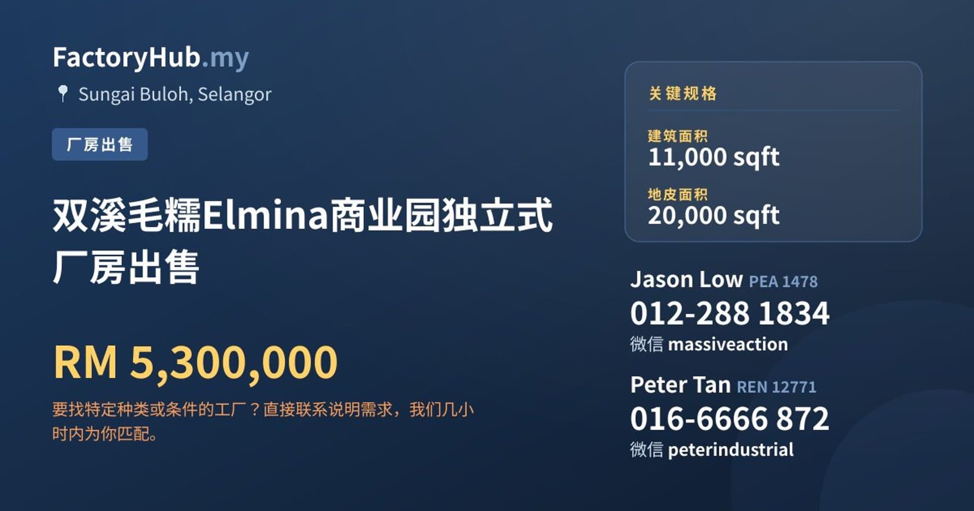 双溪毛糯Elmina商业园独立式厂房出售 · 房源图片 1/2