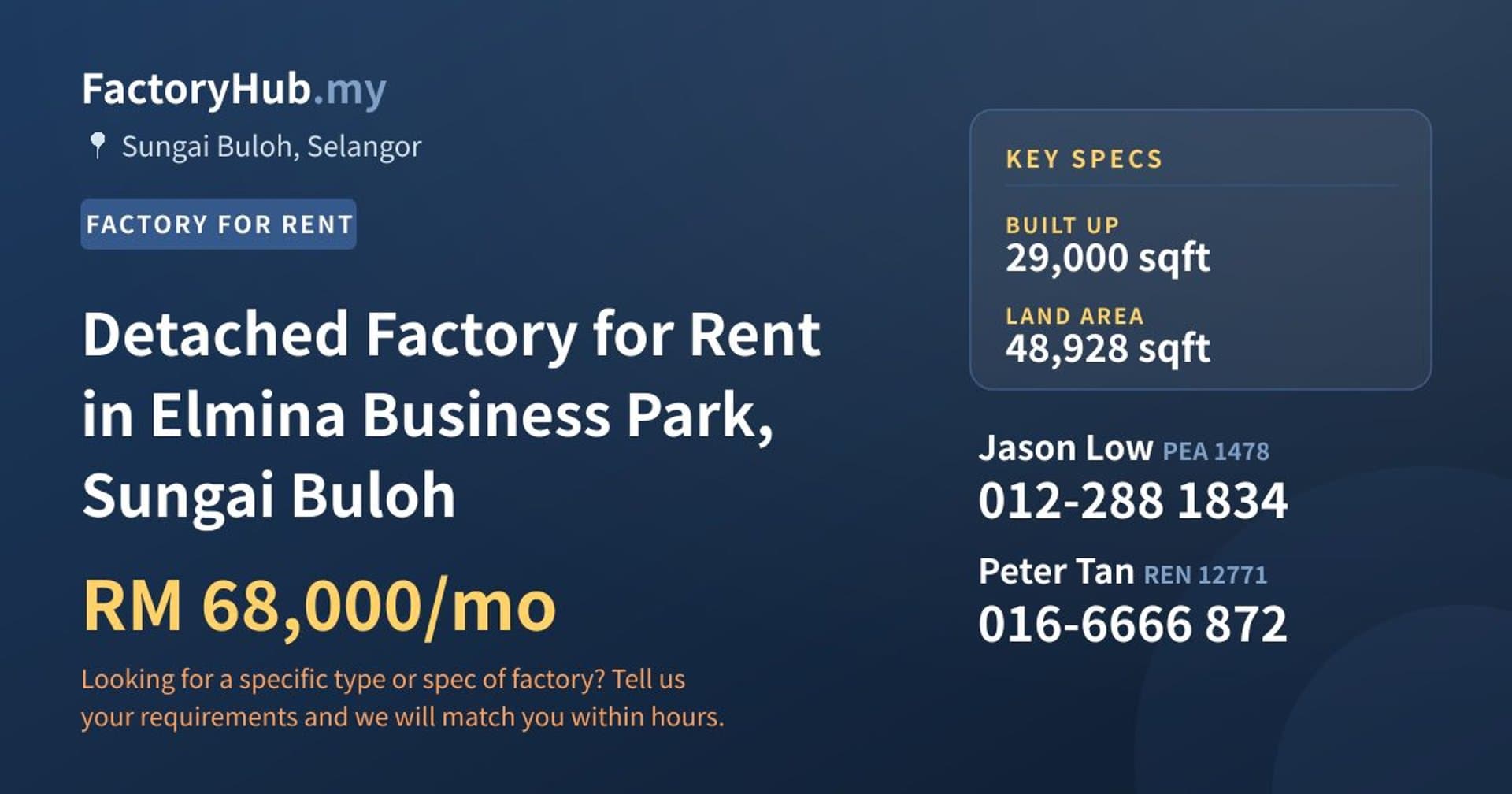 Detached Factory for Rent in Elmina Business Park, Sungai Buloh - Property image 1 of 2
