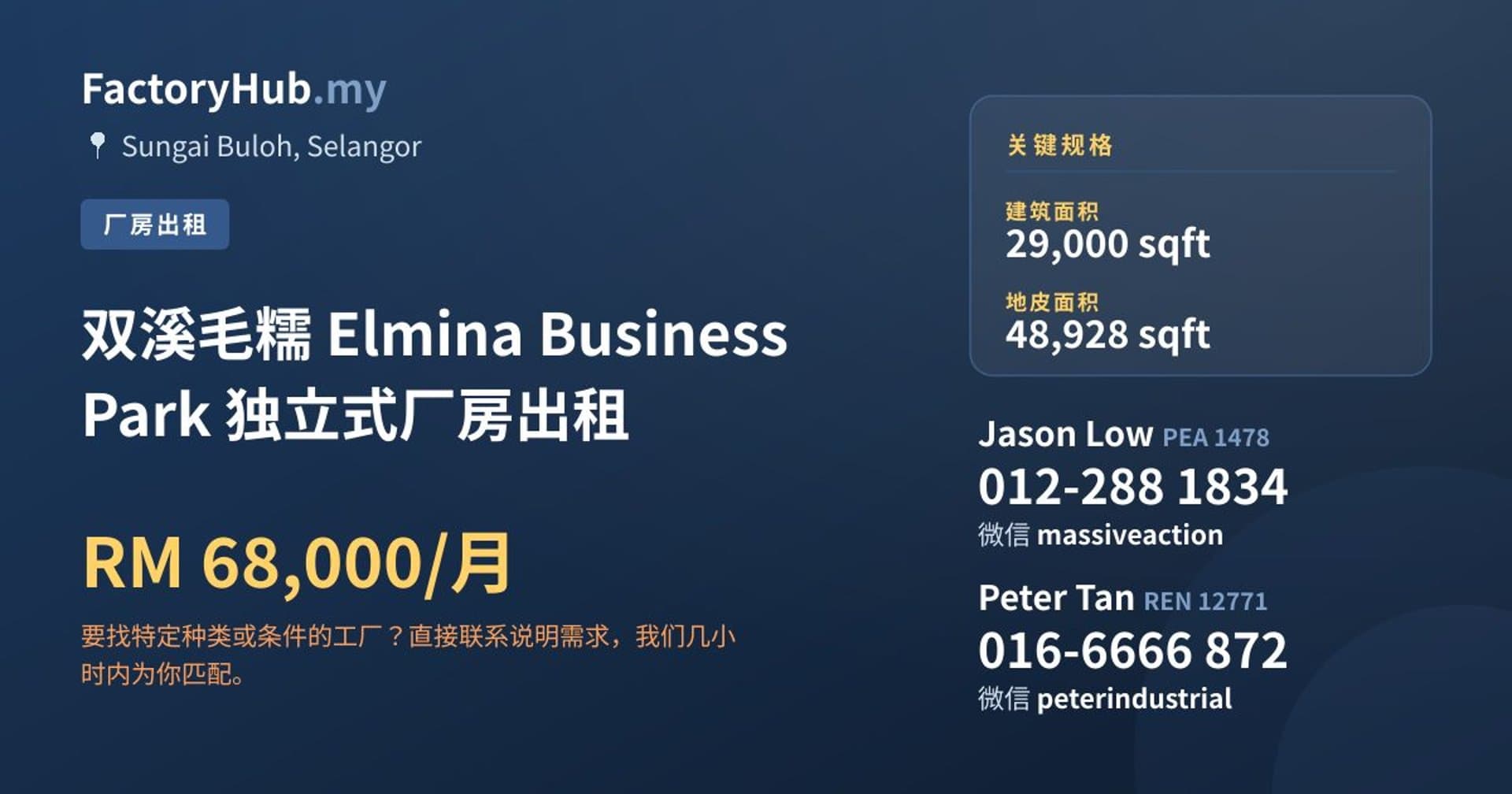 双溪毛糯 Elmina Business Park 独立式厂房出租 · 房源图片 1/2