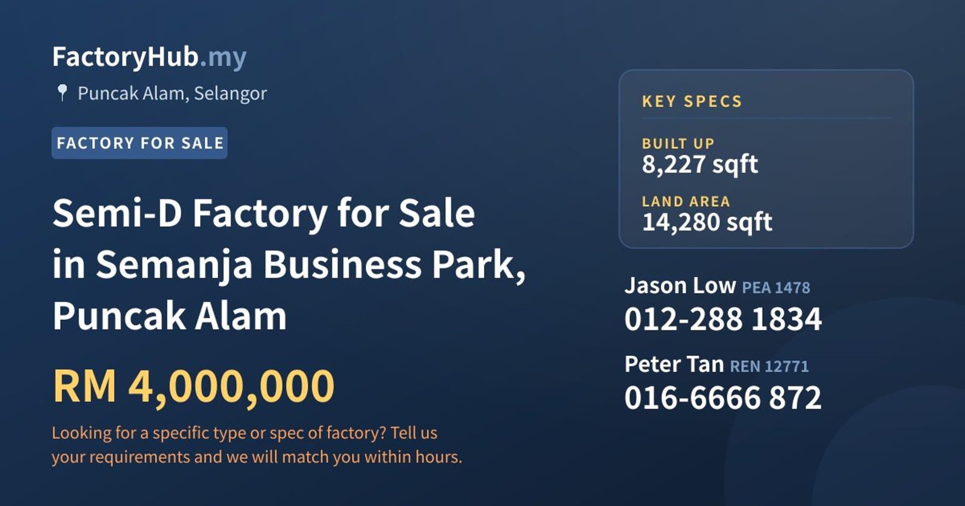 Semi-D Factory for Sale in Semanja Business Park, Puncak Alam - Property image 1 of 2