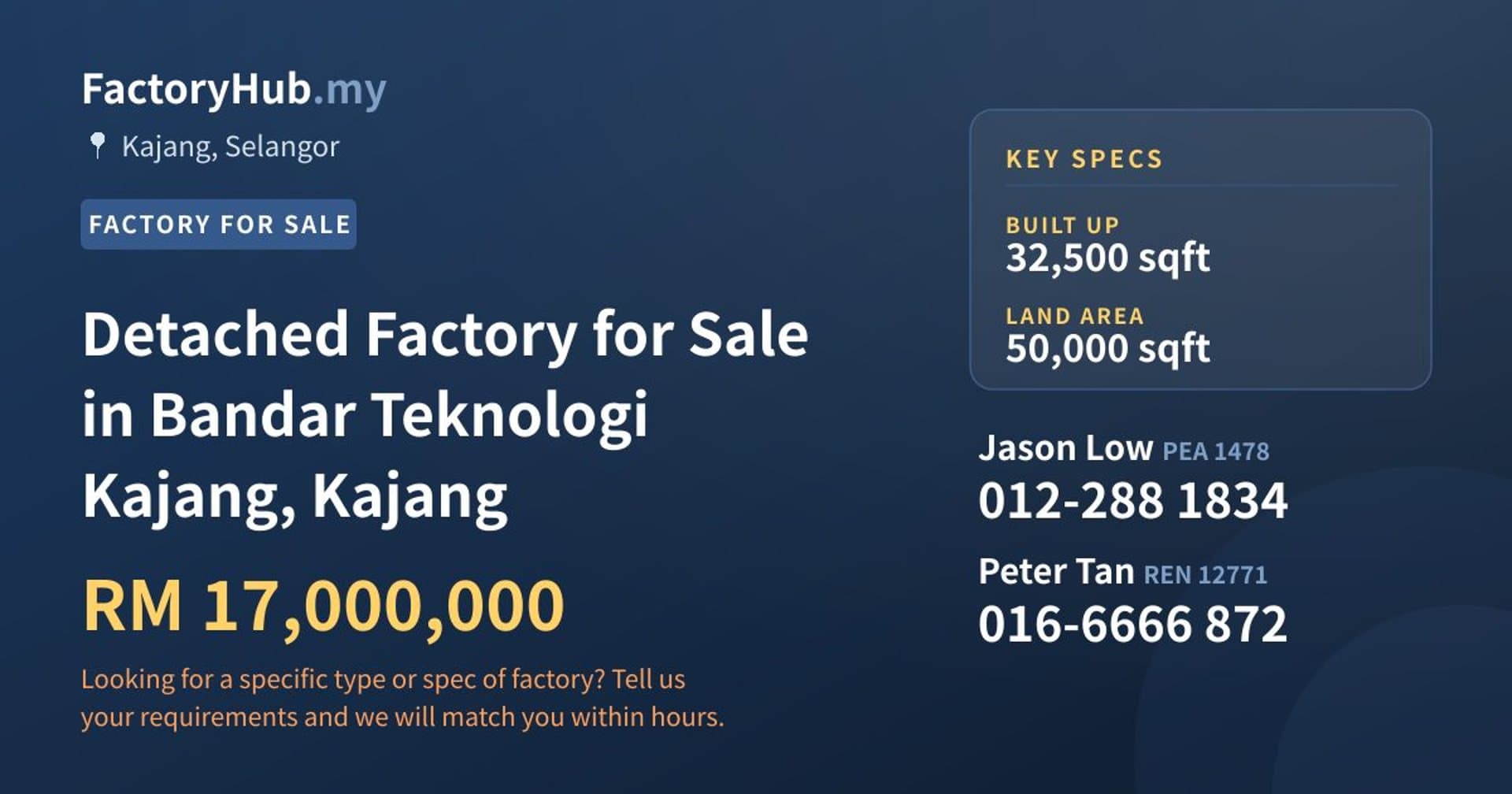 Detached Factory for Sale in Bandar Teknologi Kajang, Kajang - Property image 1 of 2