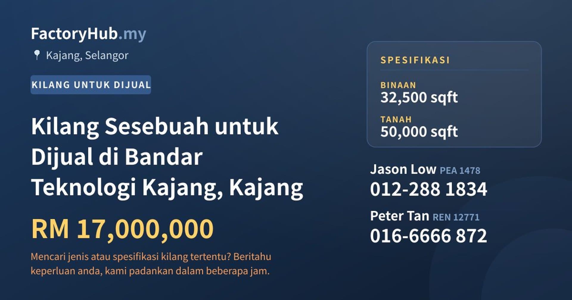 Kilang Sesebuah untuk Dijual di Bandar Teknologi Kajang, Kajang · Imej hartanah 1/2