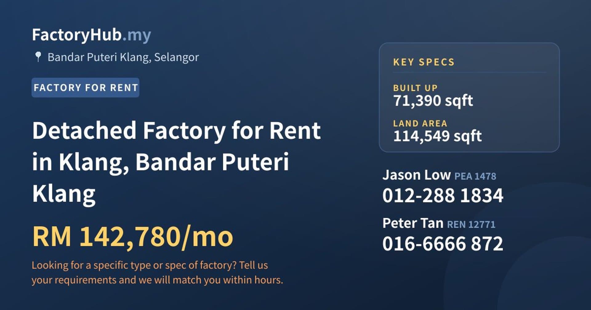Detached Factory for Rent in Klang, Bandar Puteri Klang - Property image 1 of 2
