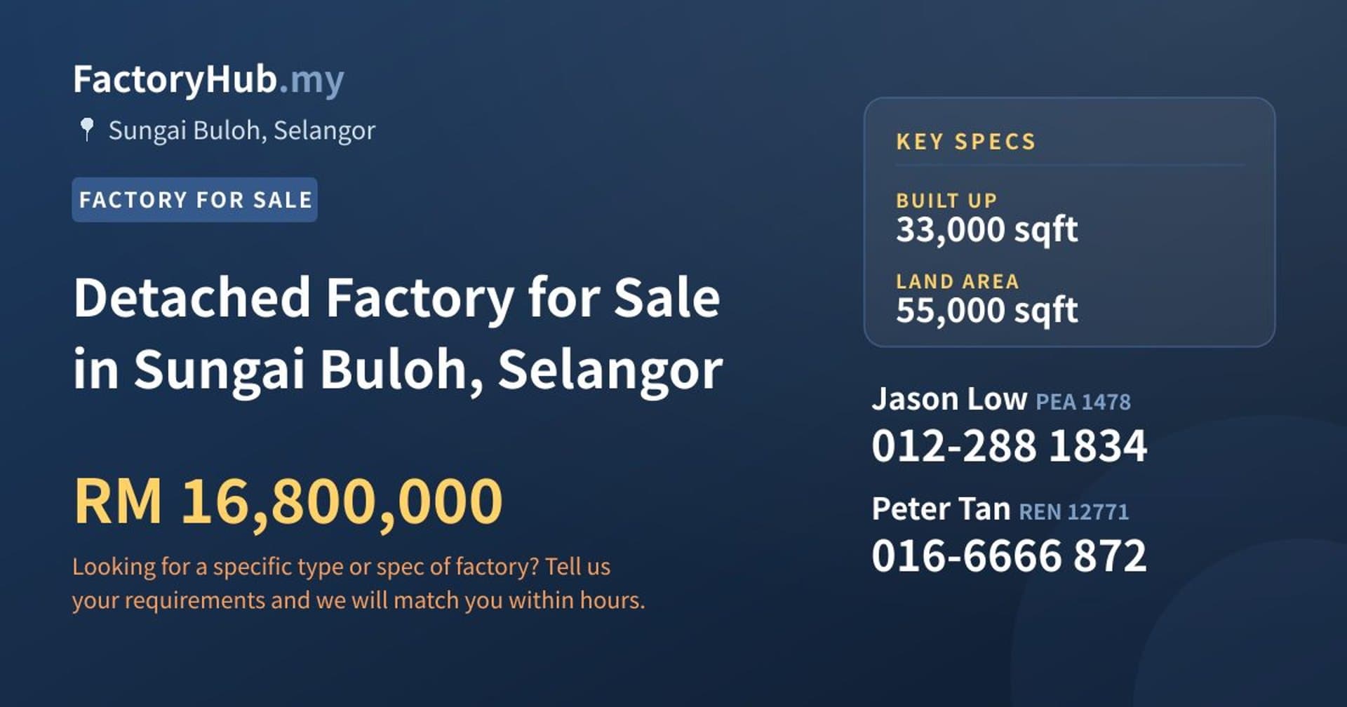 Detached Factory for Sale in Sungai Buloh, Selangor - Property image 1 of 2