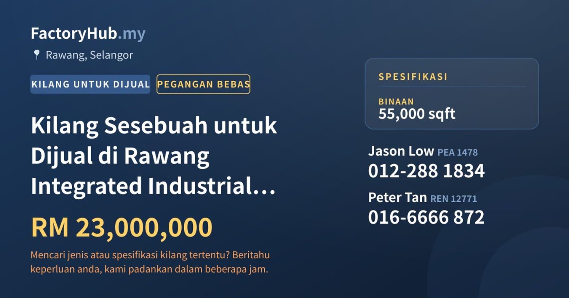 Kilang Sesebuah untuk Dijual di Rawang Integrated Industrial Park · Imej hartanah 1/2