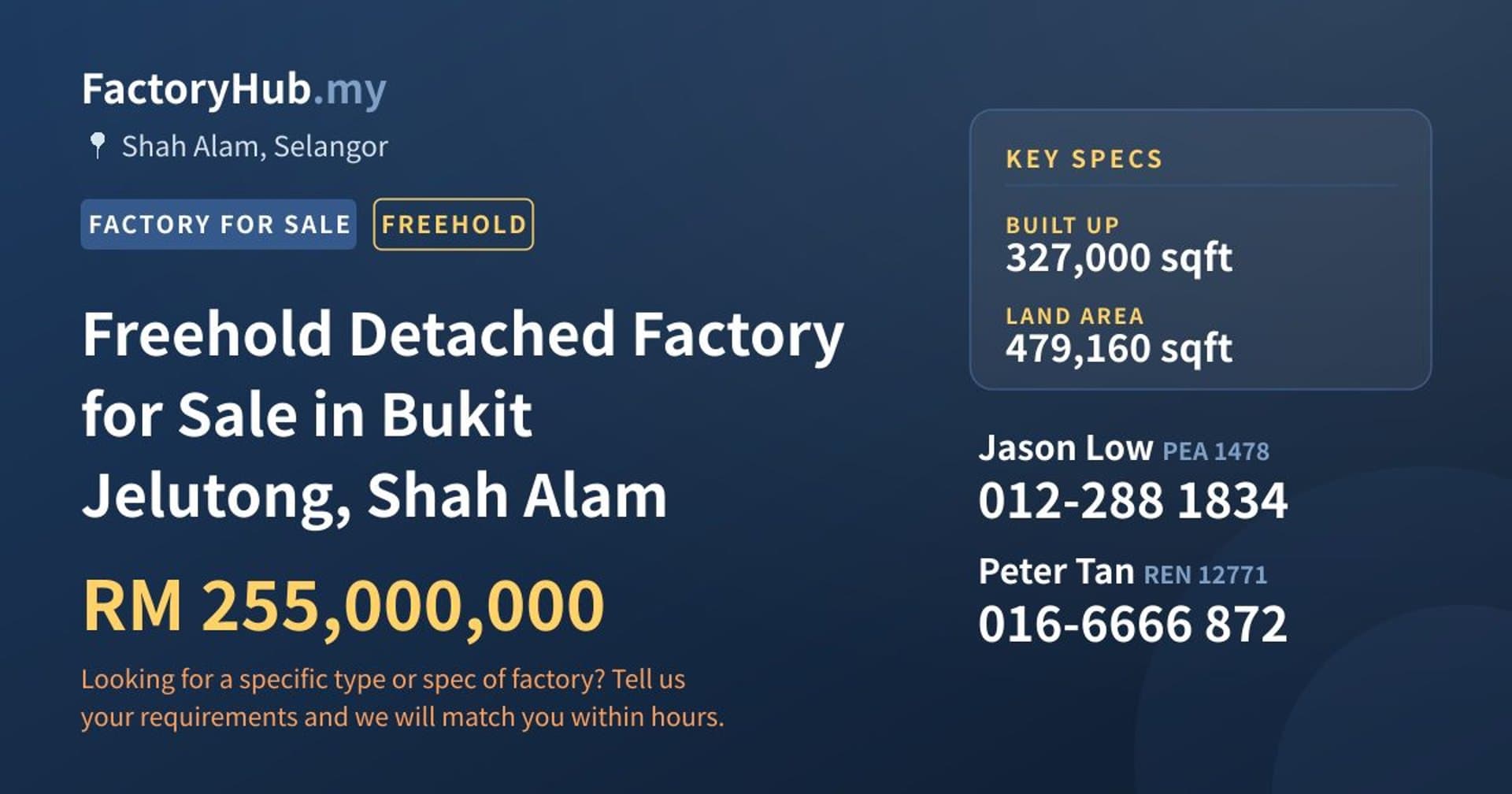Freehold Detached Factory for Sale in Bukit Jelutong, Shah Alam - Property image 1 of 2