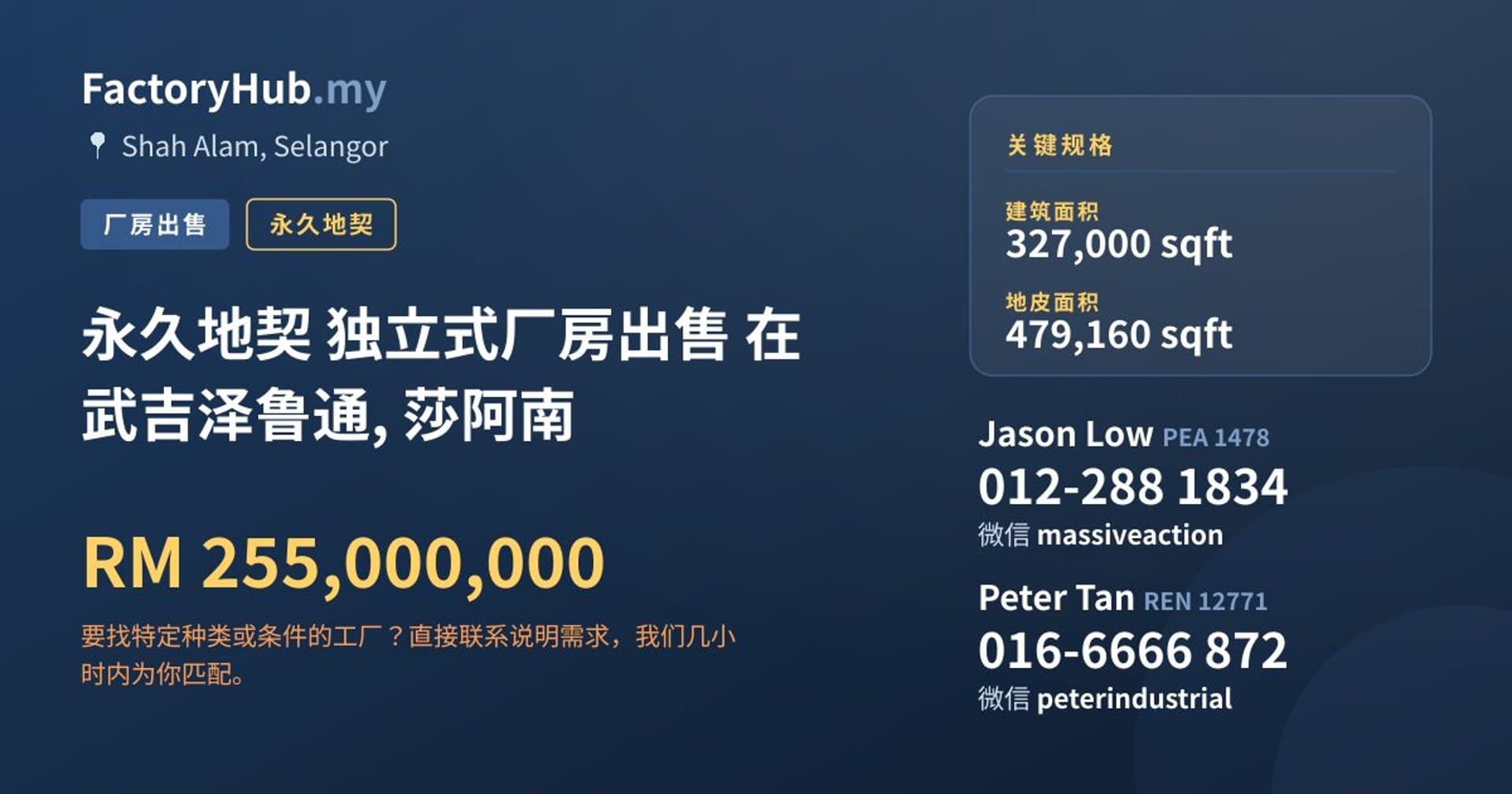 永久地契 独立式厂房出售 在武吉泽鲁通, 莎阿南 · 房源图片 1/2