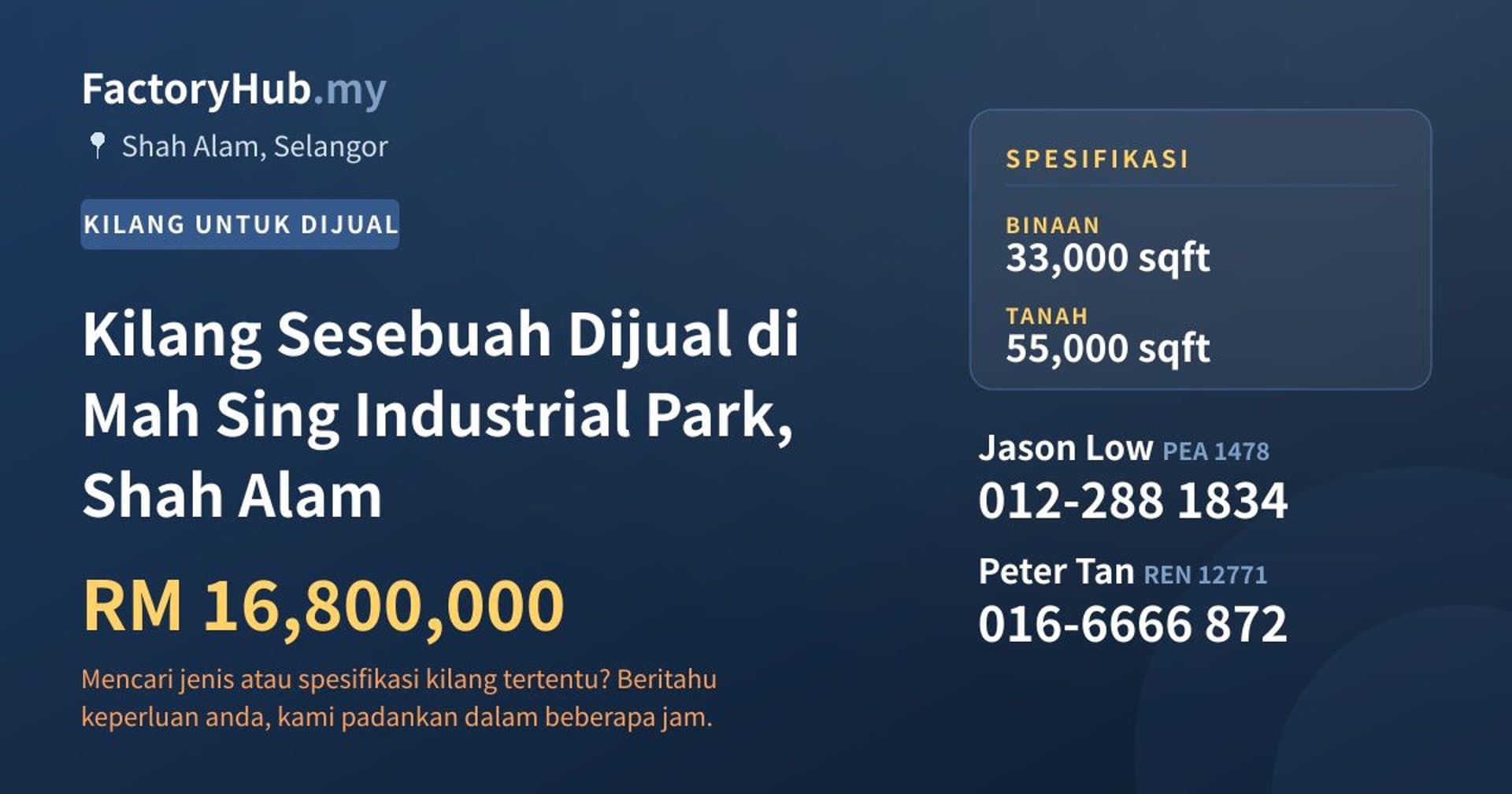 Kilang Sesebuah Dijual di Mah Sing Industrial Park, Shah Alam · Imej hartanah 1/2