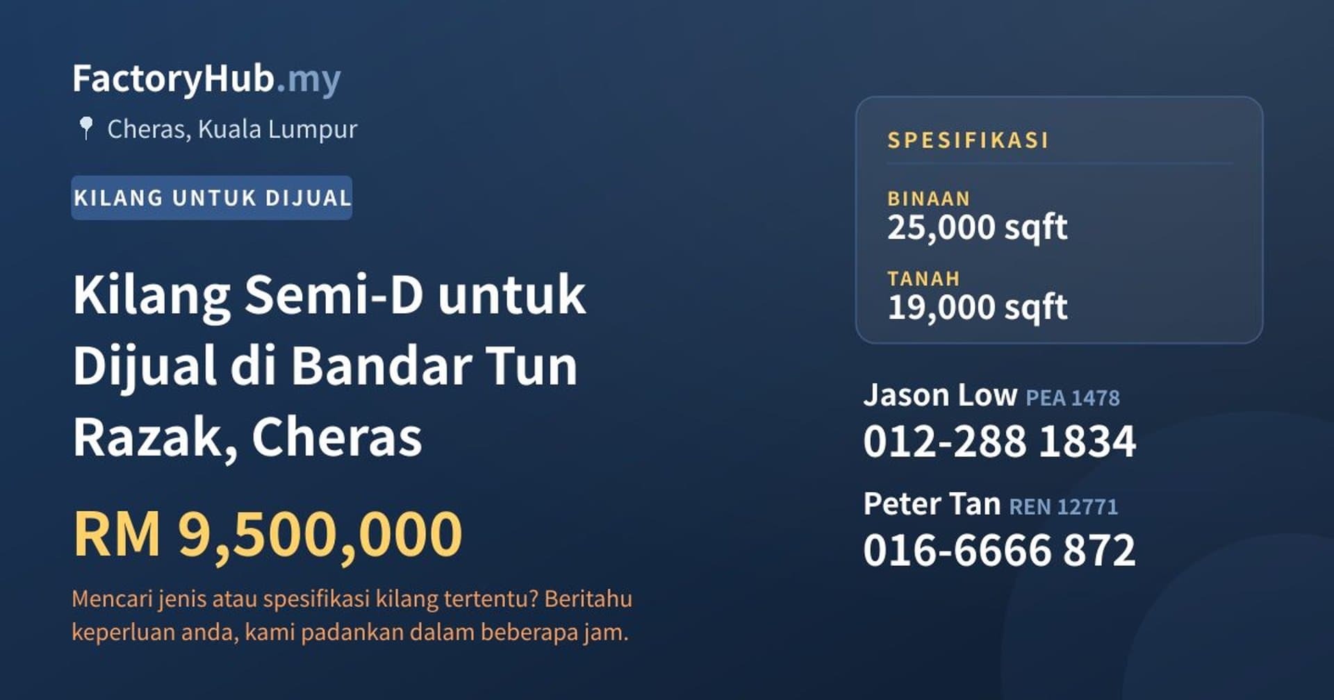 Kilang Semi-D untuk Dijual di Bandar Tun Razak, Cheras · Imej hartanah 1/2