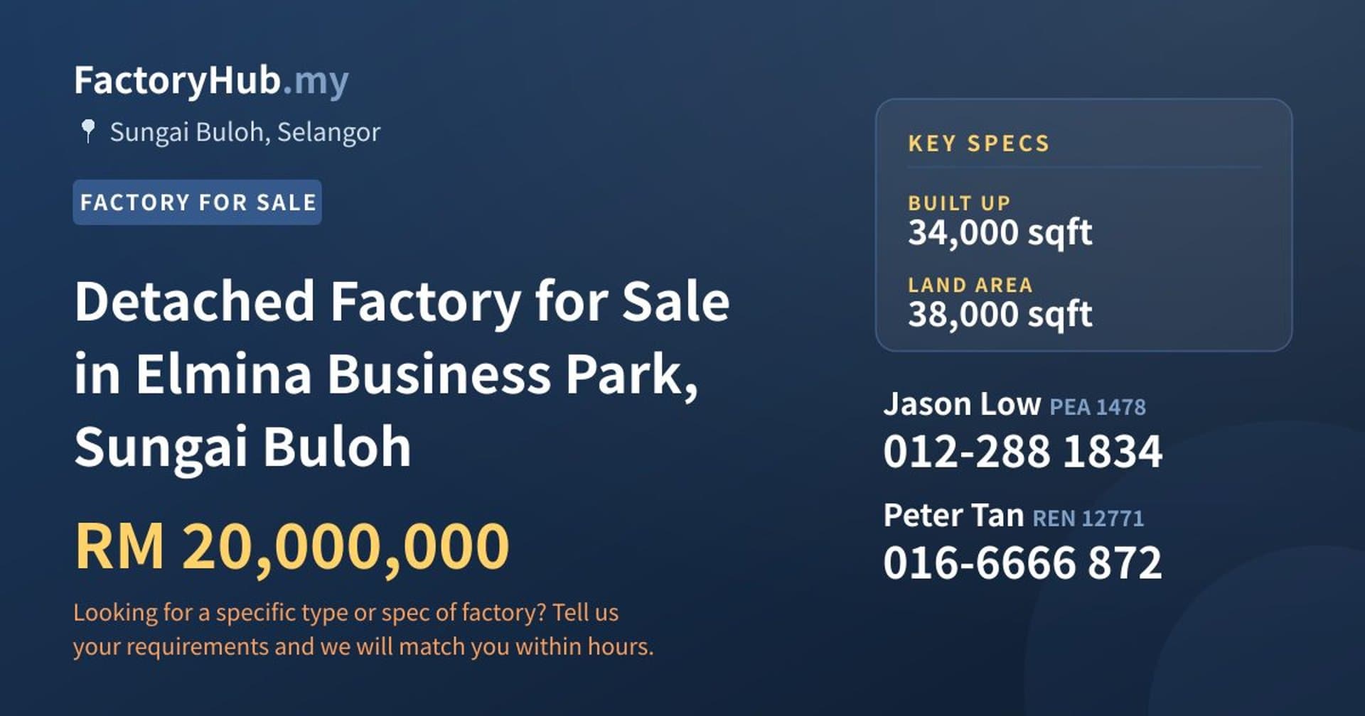 Detached Factory for Sale in Elmina Business Park, Sungai Buloh - Property image 1 of 2