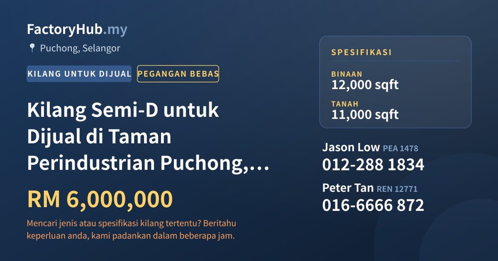 Kilang Semi-D untuk Dijual di Taman Perindustrian Puchong, Puchong · Imej hartanah 1/2