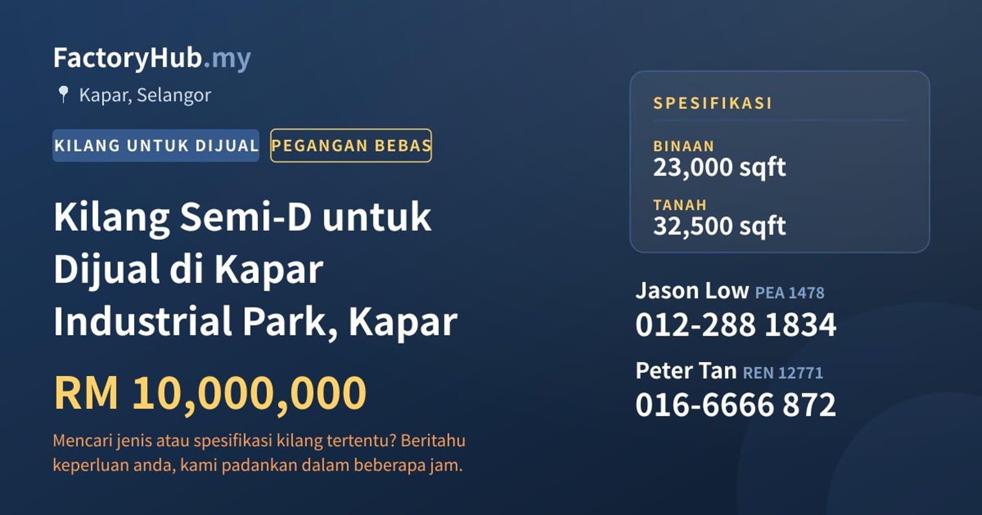 Kilang Semi-D untuk Dijual di Kapar Industrial Park, Kapar · Imej hartanah 1/2