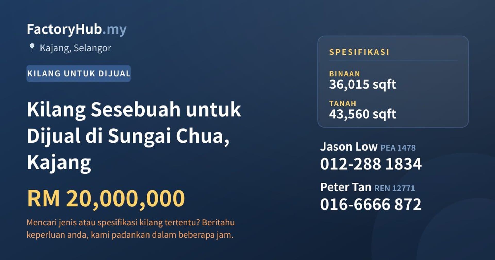 Kilang Sesebuah untuk Dijual di Sungai Chua, Kajang · Imej hartanah 1/2
