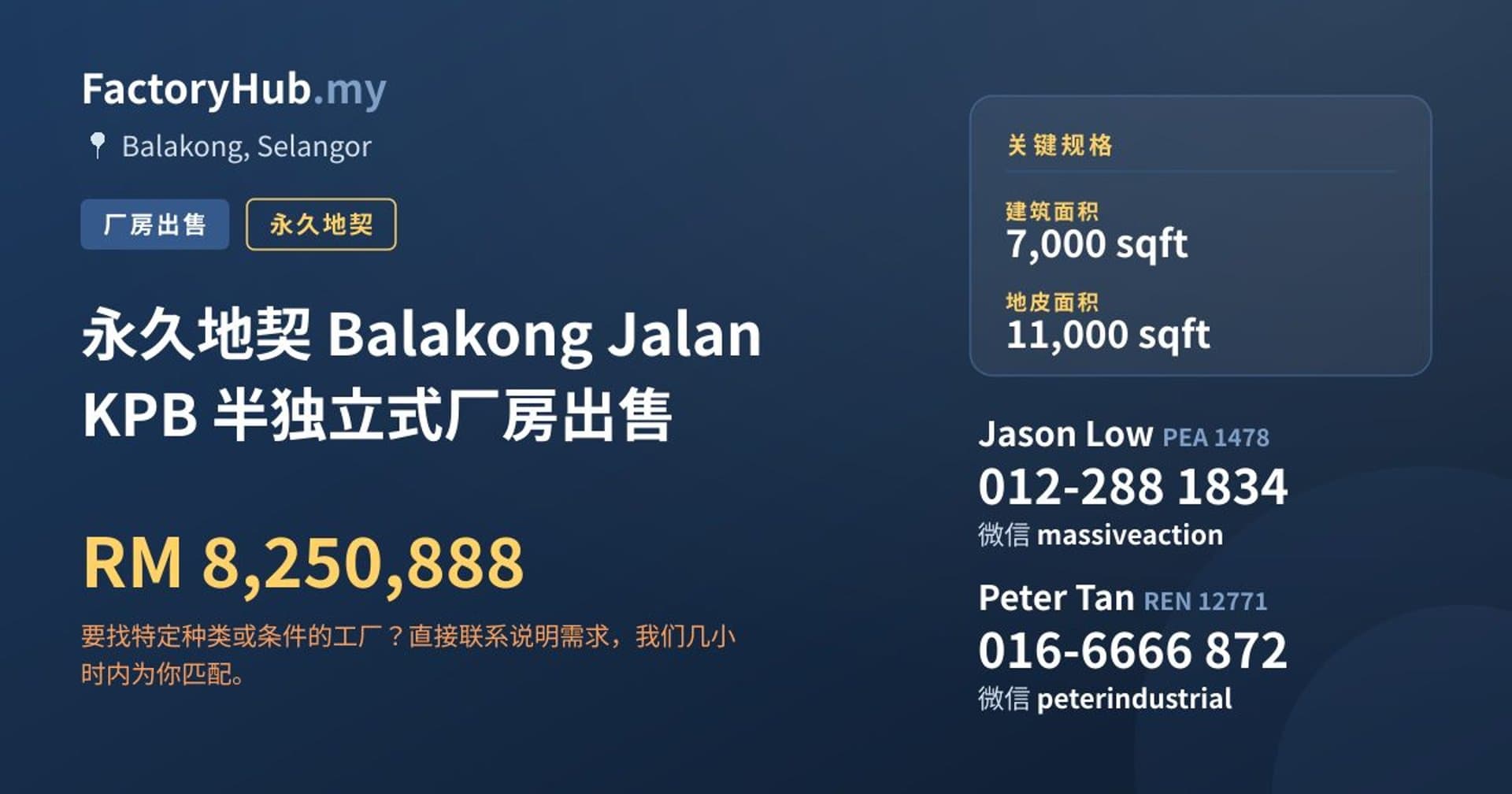 永久地契 Balakong Jalan KPB 半独立式厂房出售 · 房源图片 1/2