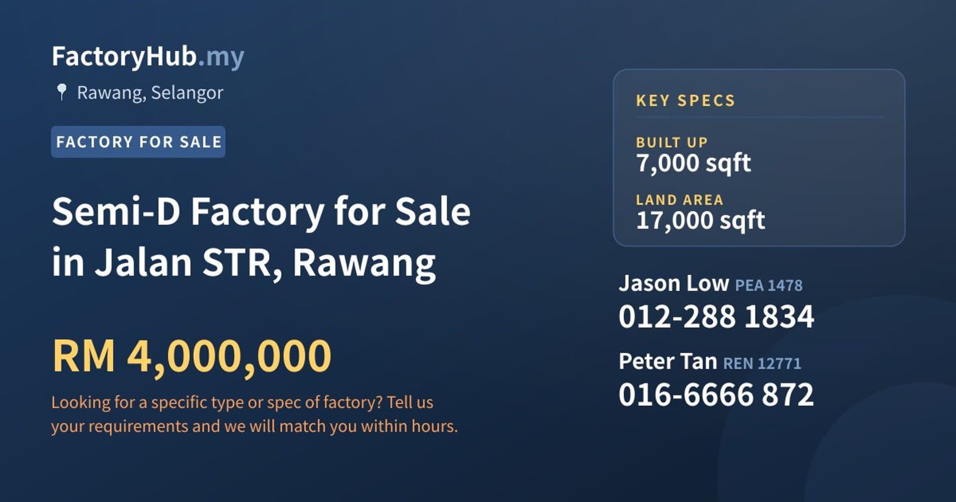 Semi-D Factory for Sale in Jalan STR, Rawang - Property image 1 of 2