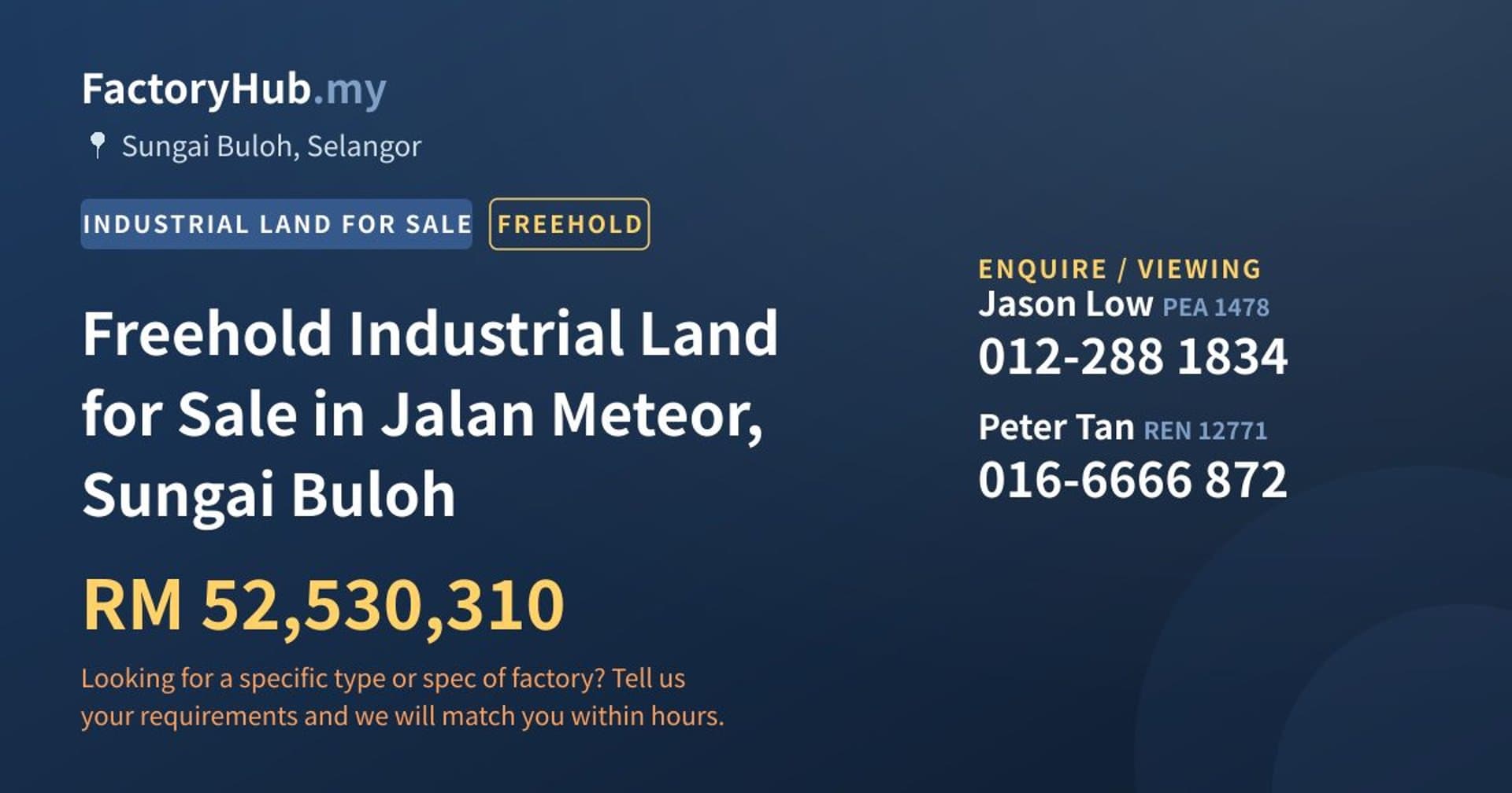 Freehold Industrial Land for Sale in Jalan Meteor, Sungai Buloh - Property image 1 of 2