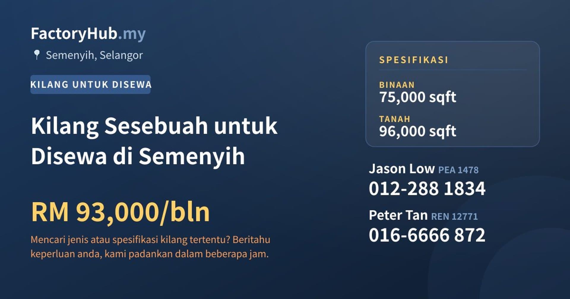 Kilang Sesebuah untuk Disewa di Semenyih · Imej hartanah 1/2