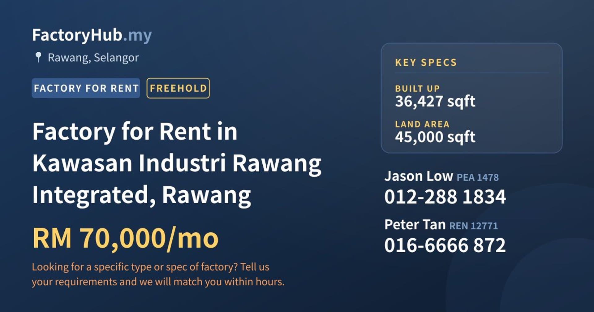 Factory for Rent in Kawasan Industri Rawang Integrated, Rawang - Property image 1 of 2