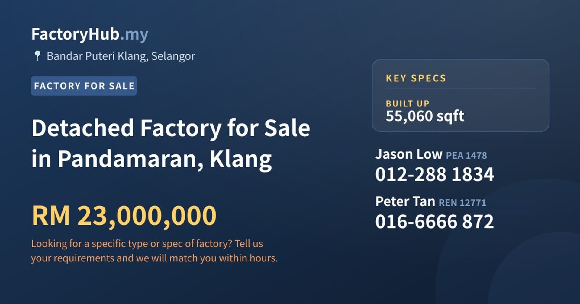 Detached Factory for Sale in Pandamaran, Klang - Property image 1 of 2