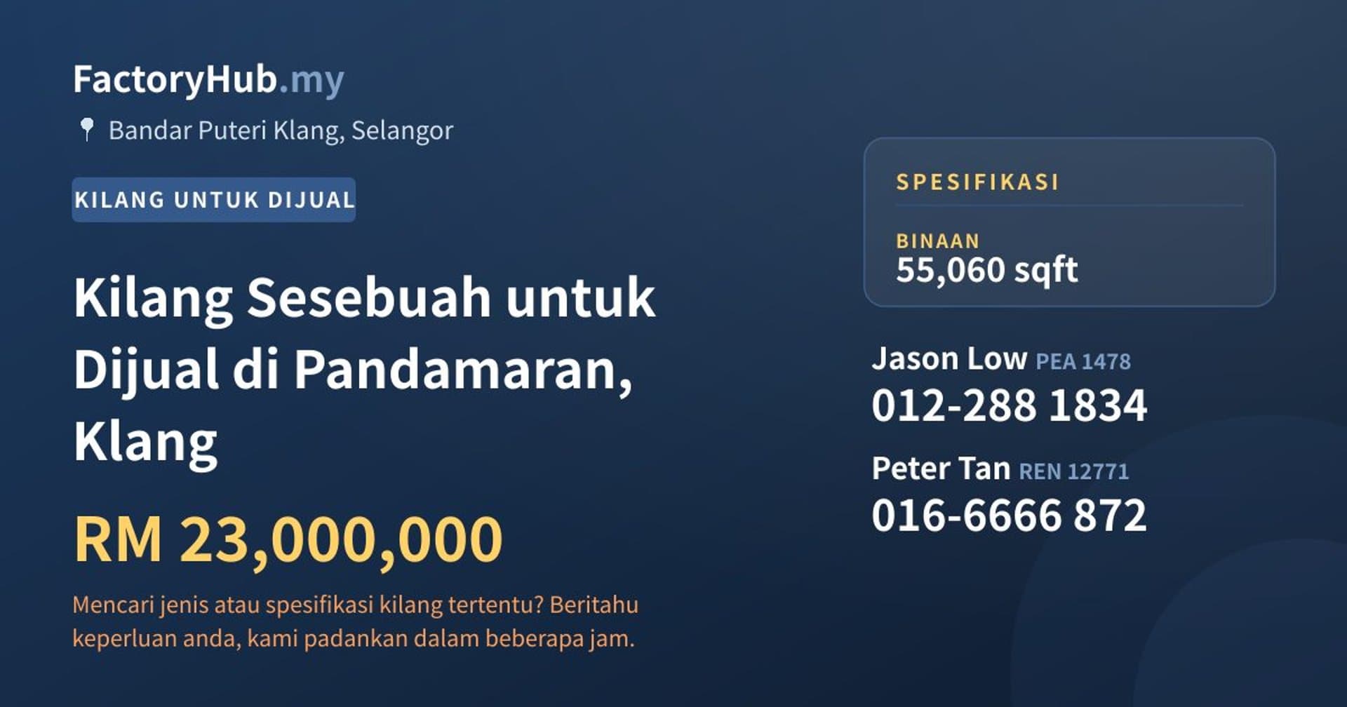 Kilang Sesebuah untuk Dijual di Pandamaran, Klang · Imej hartanah 1/2