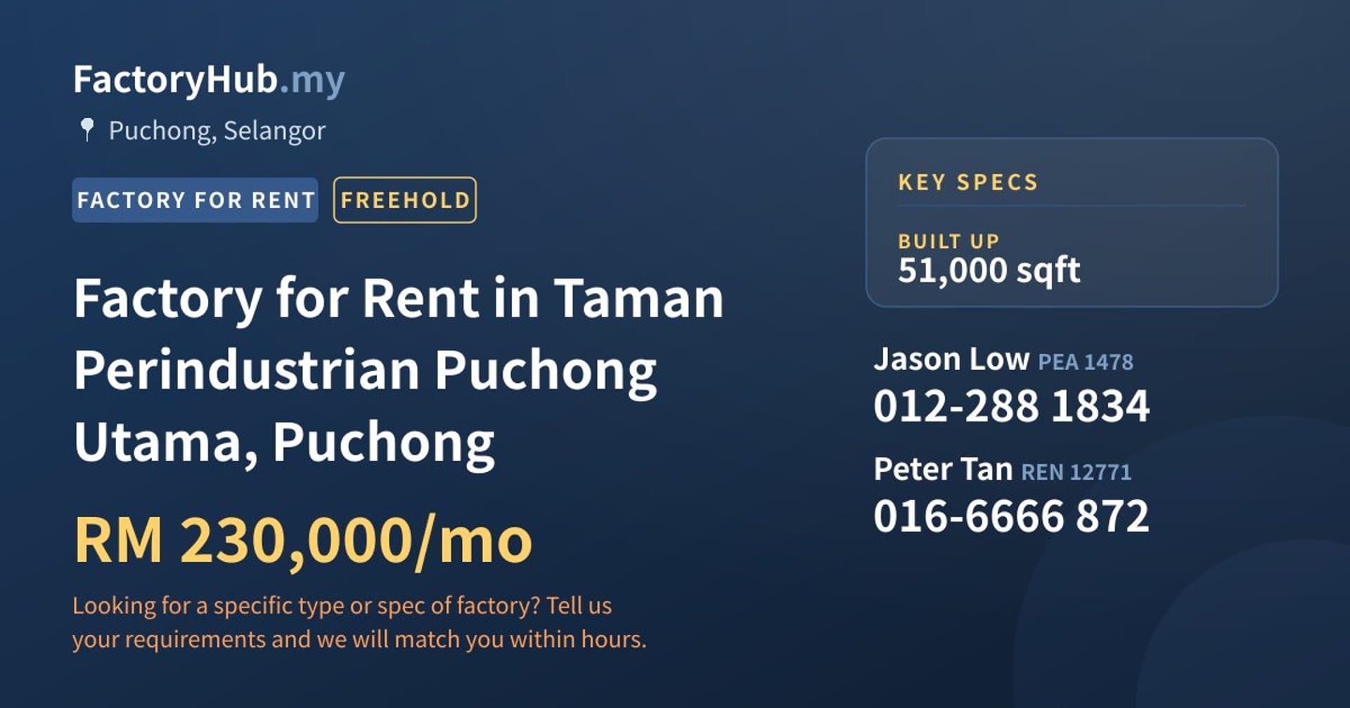 Factory for Rent in Taman Perindustrian Puchong Utama, Puchong - Property image 1 of 2