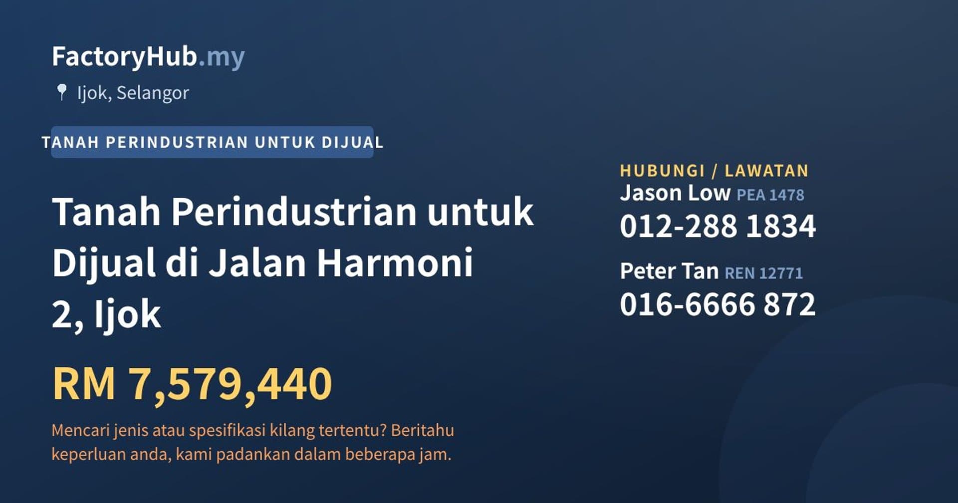 Tanah Perindustrian untuk Dijual di Jalan Harmoni 2, Ijok · Imej hartanah 1/2
