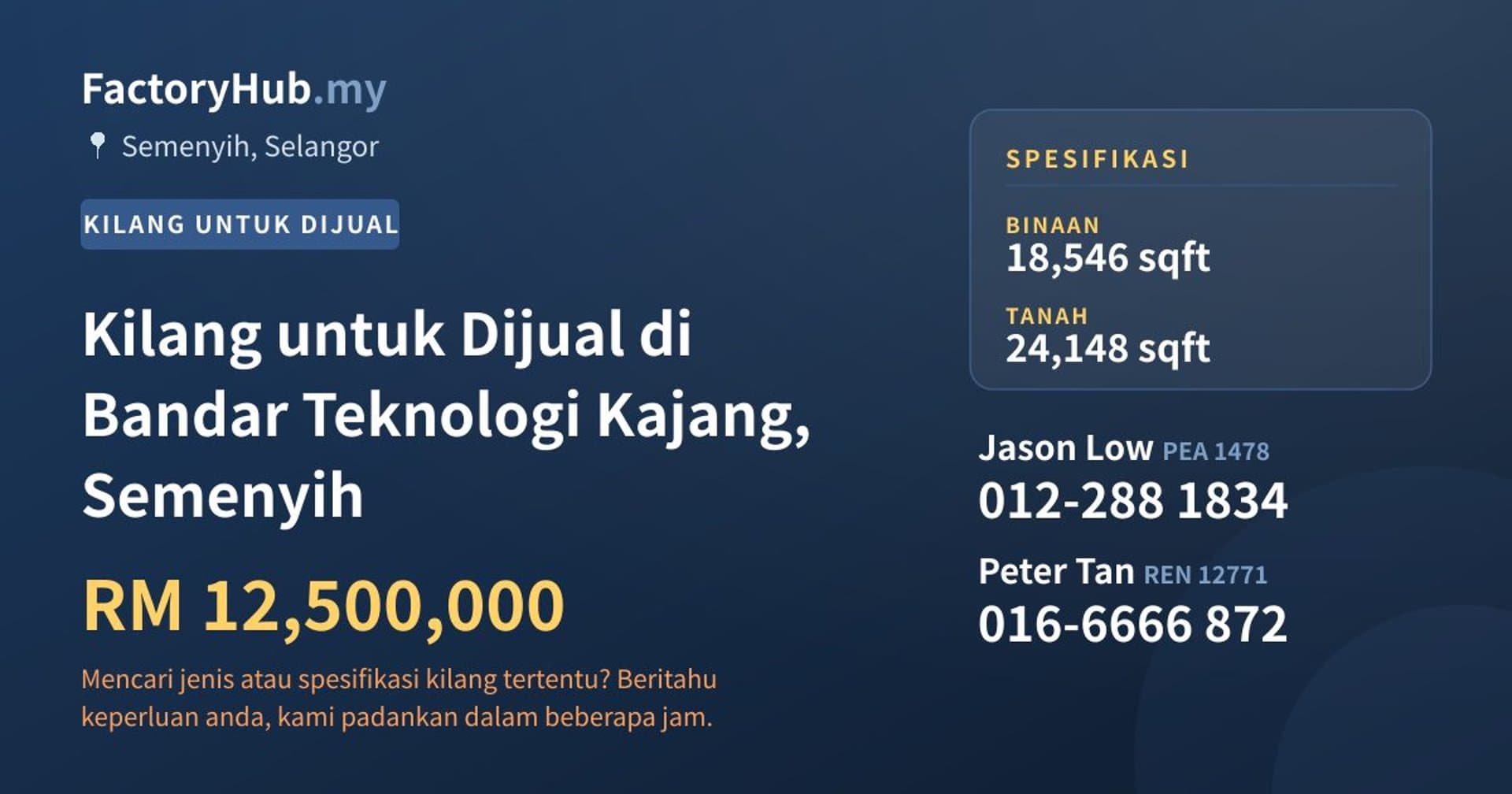 Kilang untuk Dijual di Bandar Teknologi Kajang, Semenyih · Imej hartanah 1/2