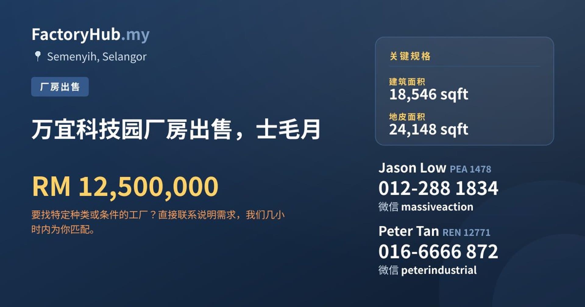 万宜科技园厂房出售，士毛月 · 房源图片 1/2