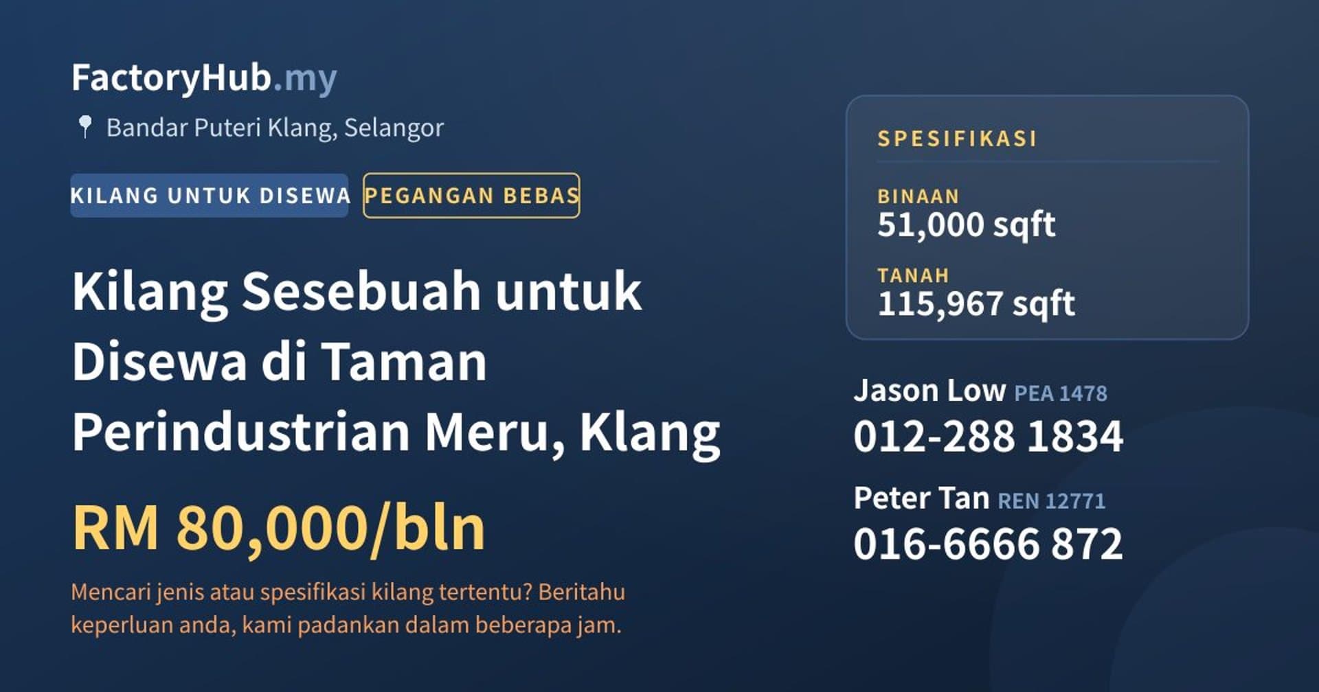 Kilang Sesebuah untuk Disewa di Taman Perindustrian Meru, Klang · Imej hartanah 1/2