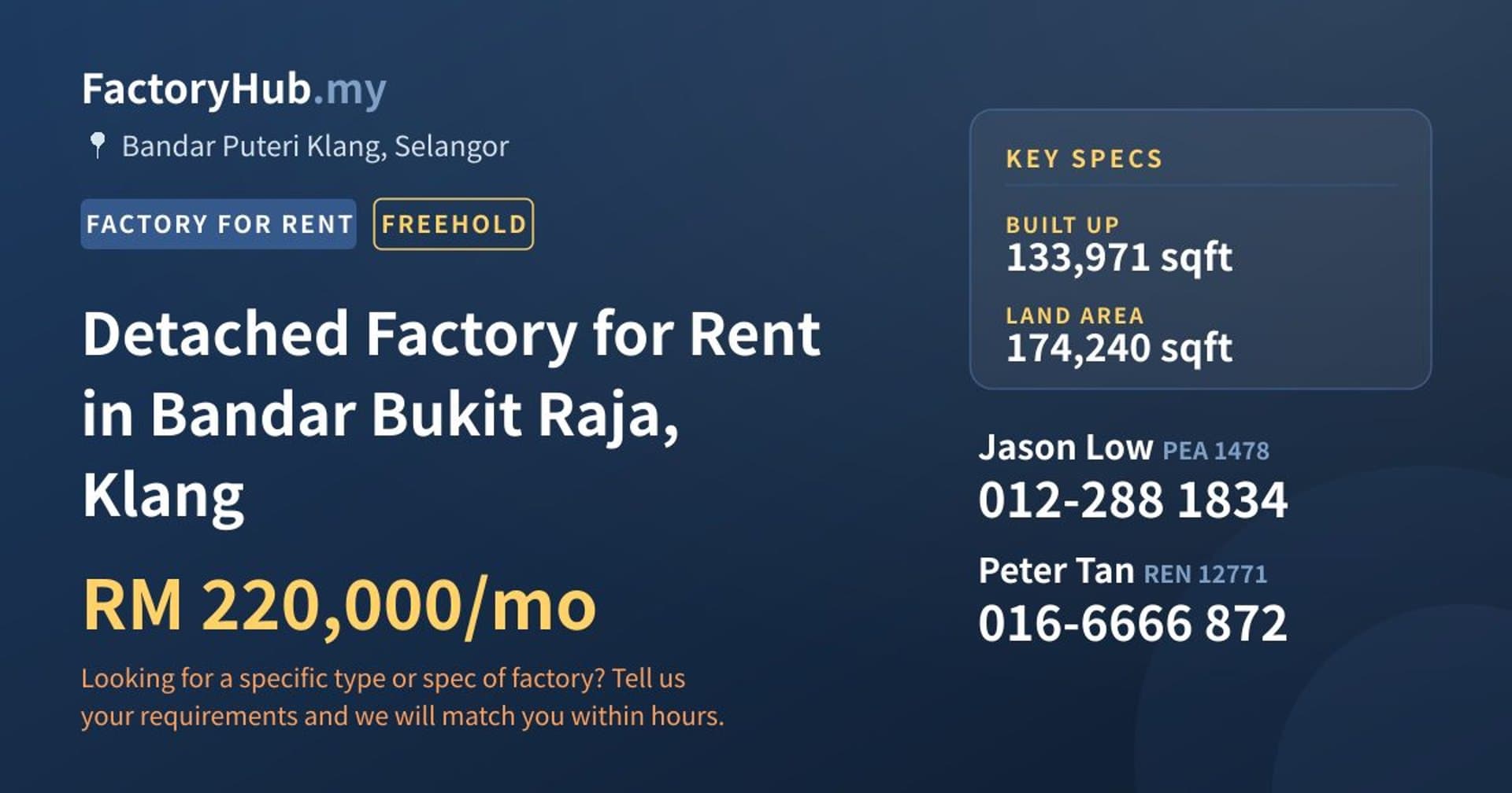 Detached Factory for Rent in Bandar Bukit Raja, Klang - Property image 1 of 2