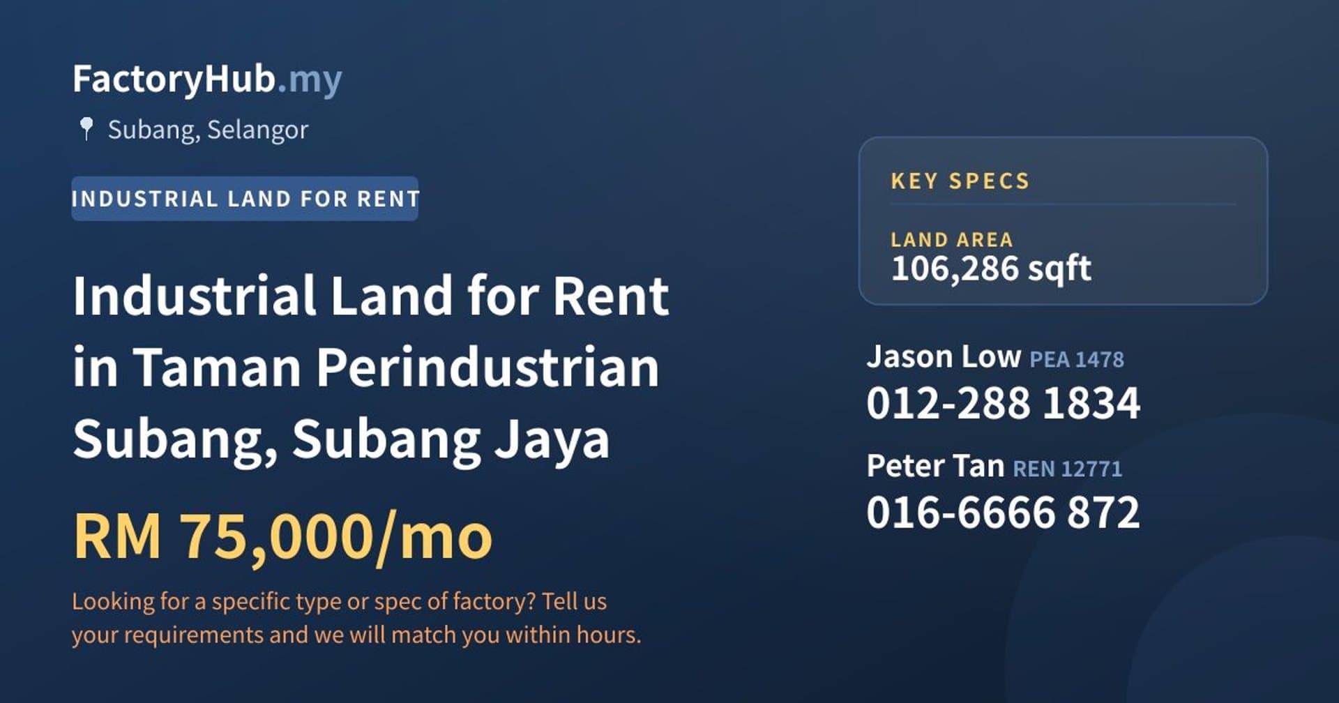 Industrial Land for Rent in Taman Perindustrian Subang, Subang Jaya - Property image 1 of 2