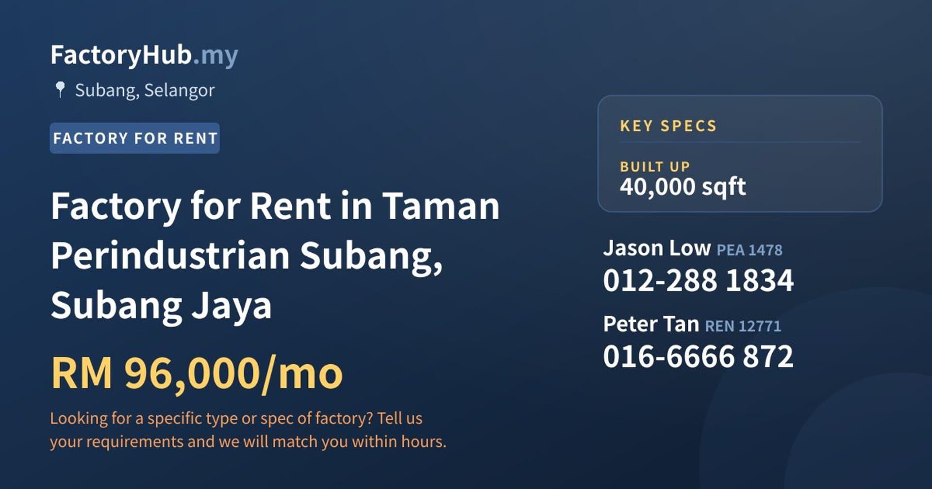 Factory for Rent in Taman Perindustrian Subang, Subang Jaya - Property image 1 of 2