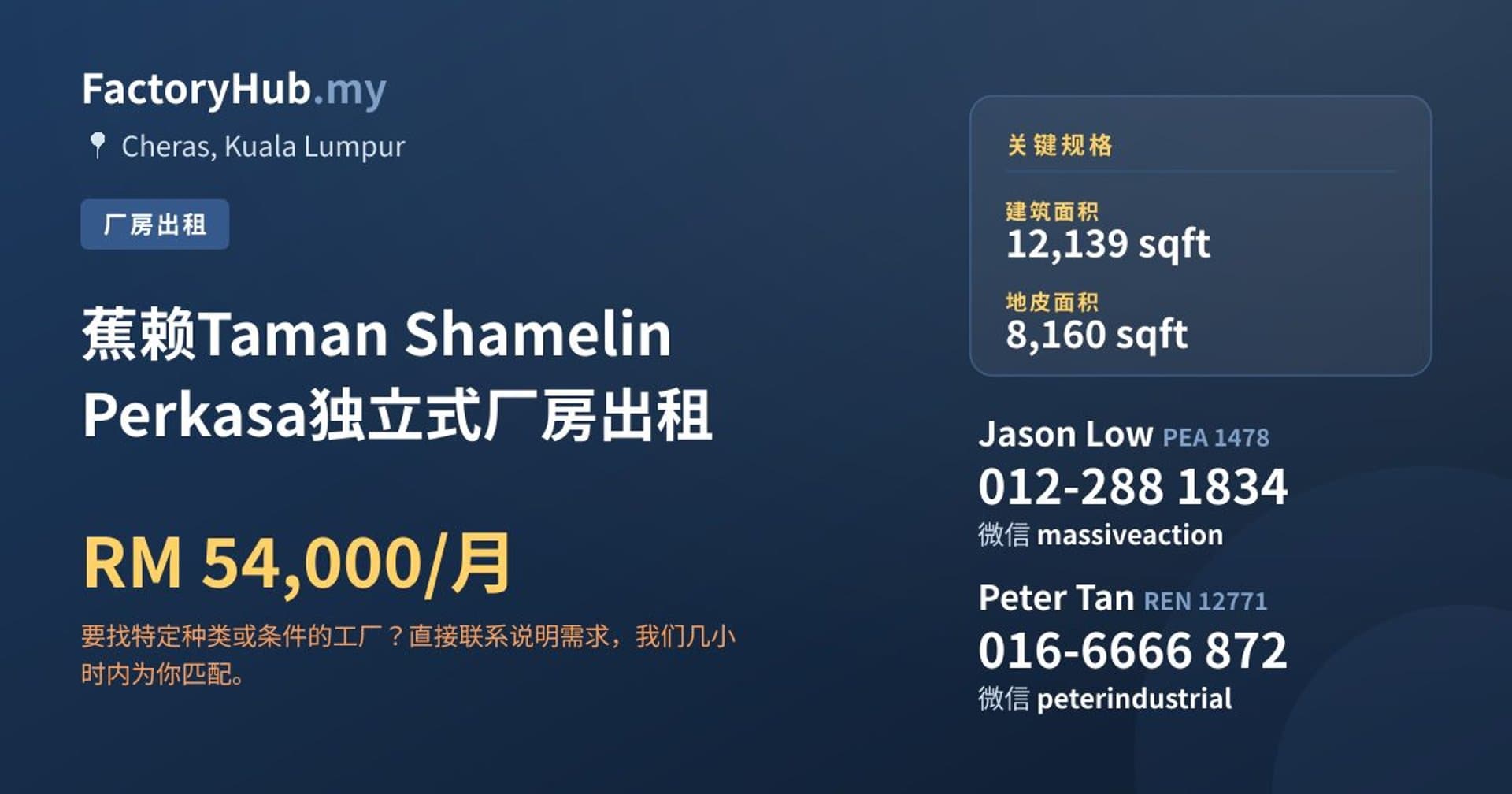 蕉赖Taman Shamelin Perkasa独立式厂房出租 · 房源图片 1/2