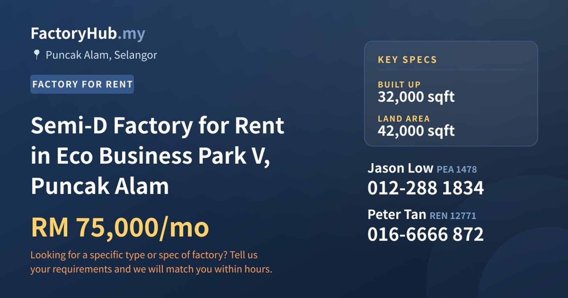 Semi-D Factory for Rent in Eco Business Park V, Puncak Alam - Property image 1 of 2