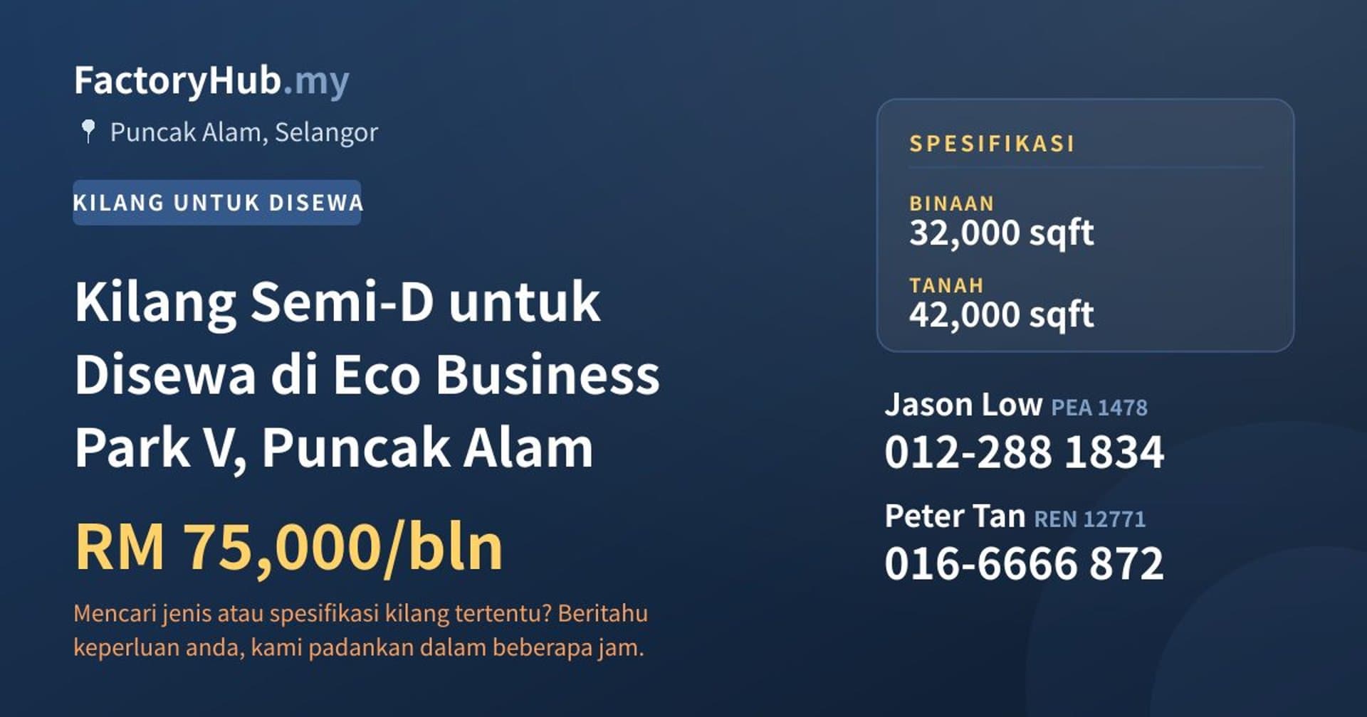 Kilang Semi-D untuk Disewa di Eco Business Park V, Puncak Alam · Imej hartanah 1/2