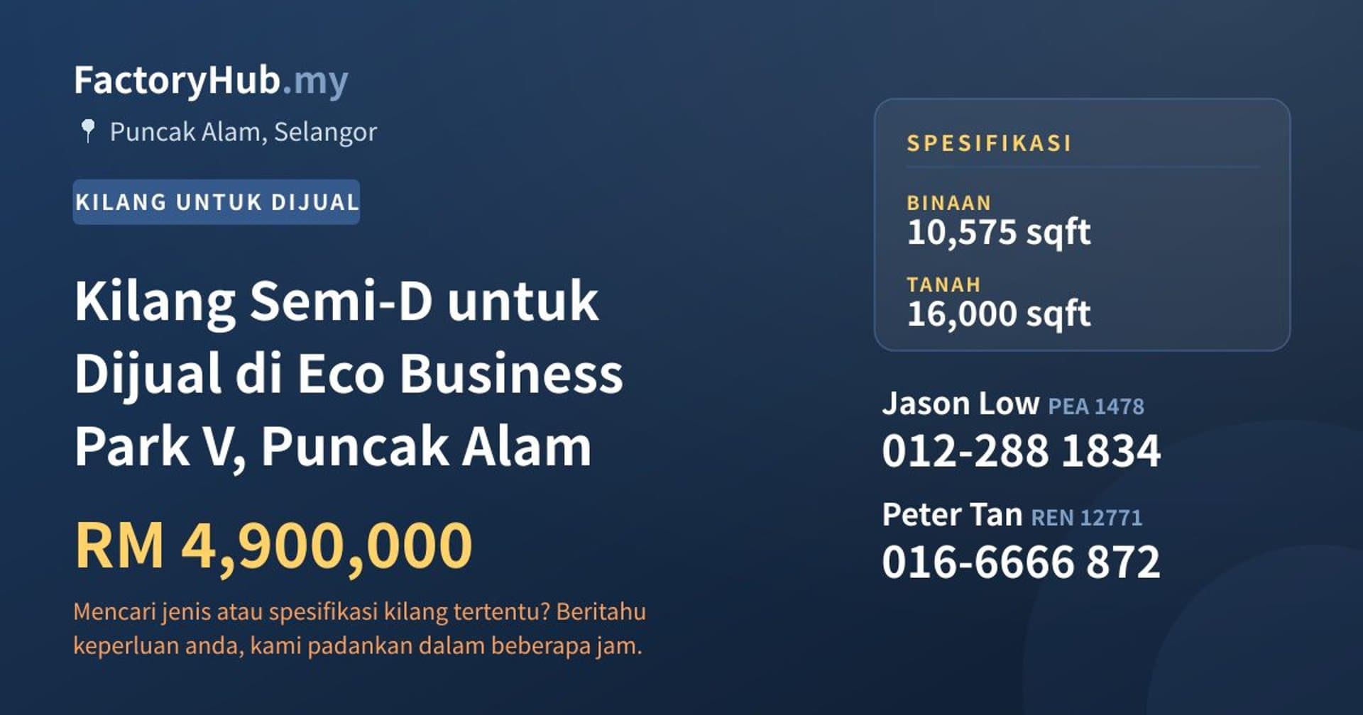 Kilang Semi-D untuk Dijual di Eco Business Park V, Puncak Alam · Imej hartanah 1/2