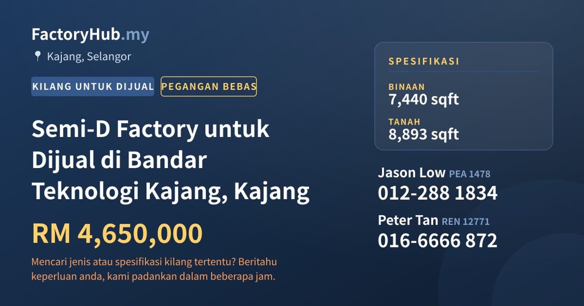 Semi-D Factory untuk Dijual di Bandar Teknologi Kajang, Kajang · Imej hartanah 1/2