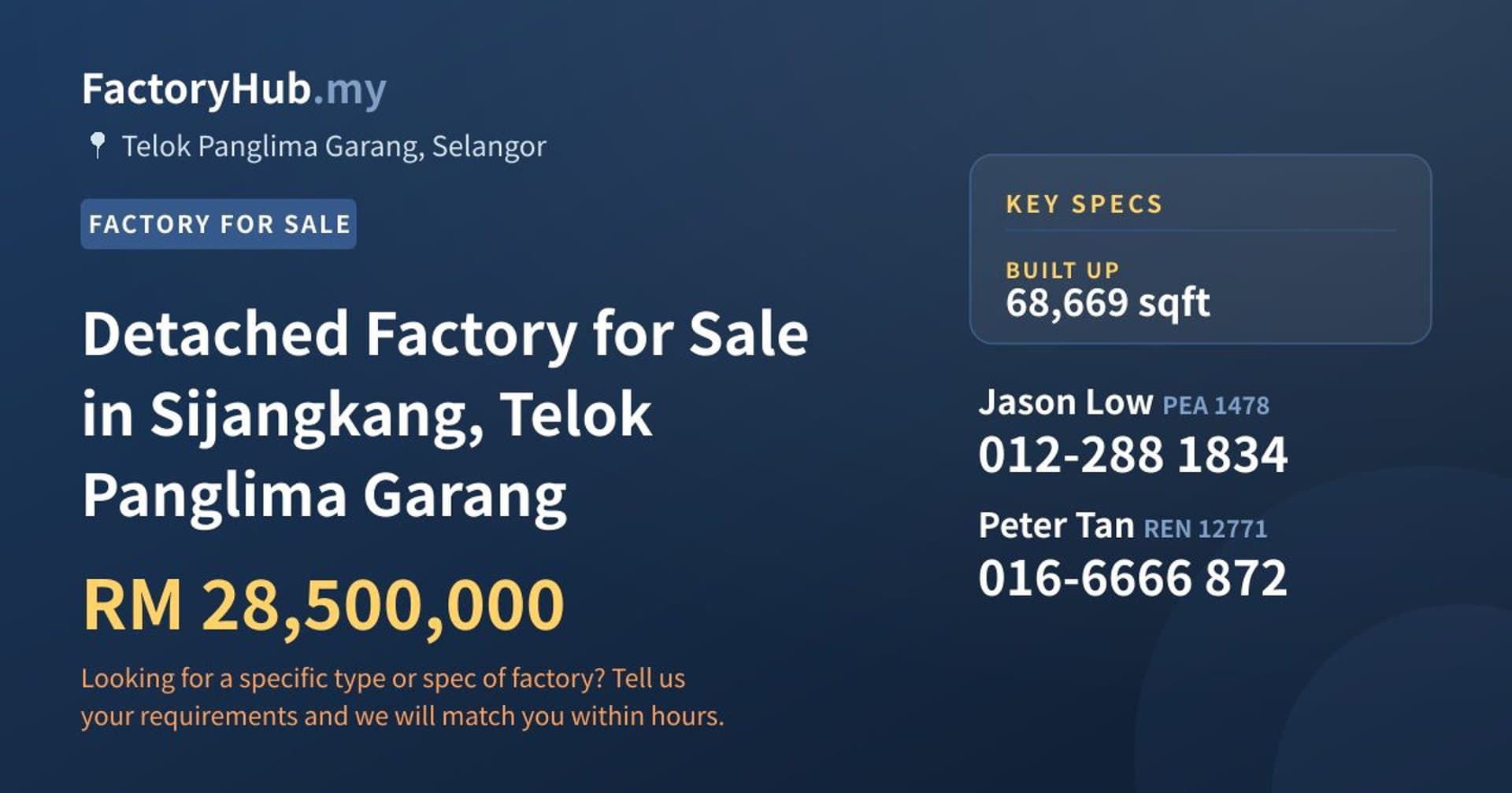 Detached Factory for Sale in Sijangkang, Telok Panglima Garang - Property image 1 of 2