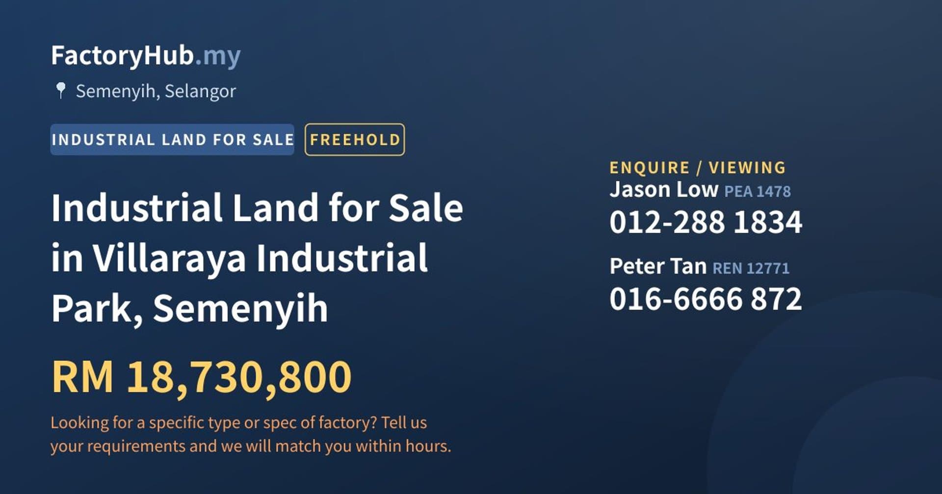Industrial Land for Sale in Villaraya Industrial Park, Semenyih - Property image 1 of 2