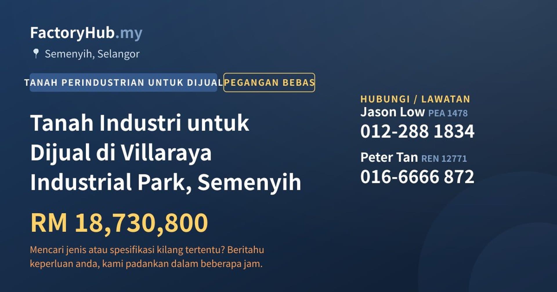 Tanah Industri untuk Dijual di Villaraya Industrial Park, Semenyih · Imej hartanah 1/2