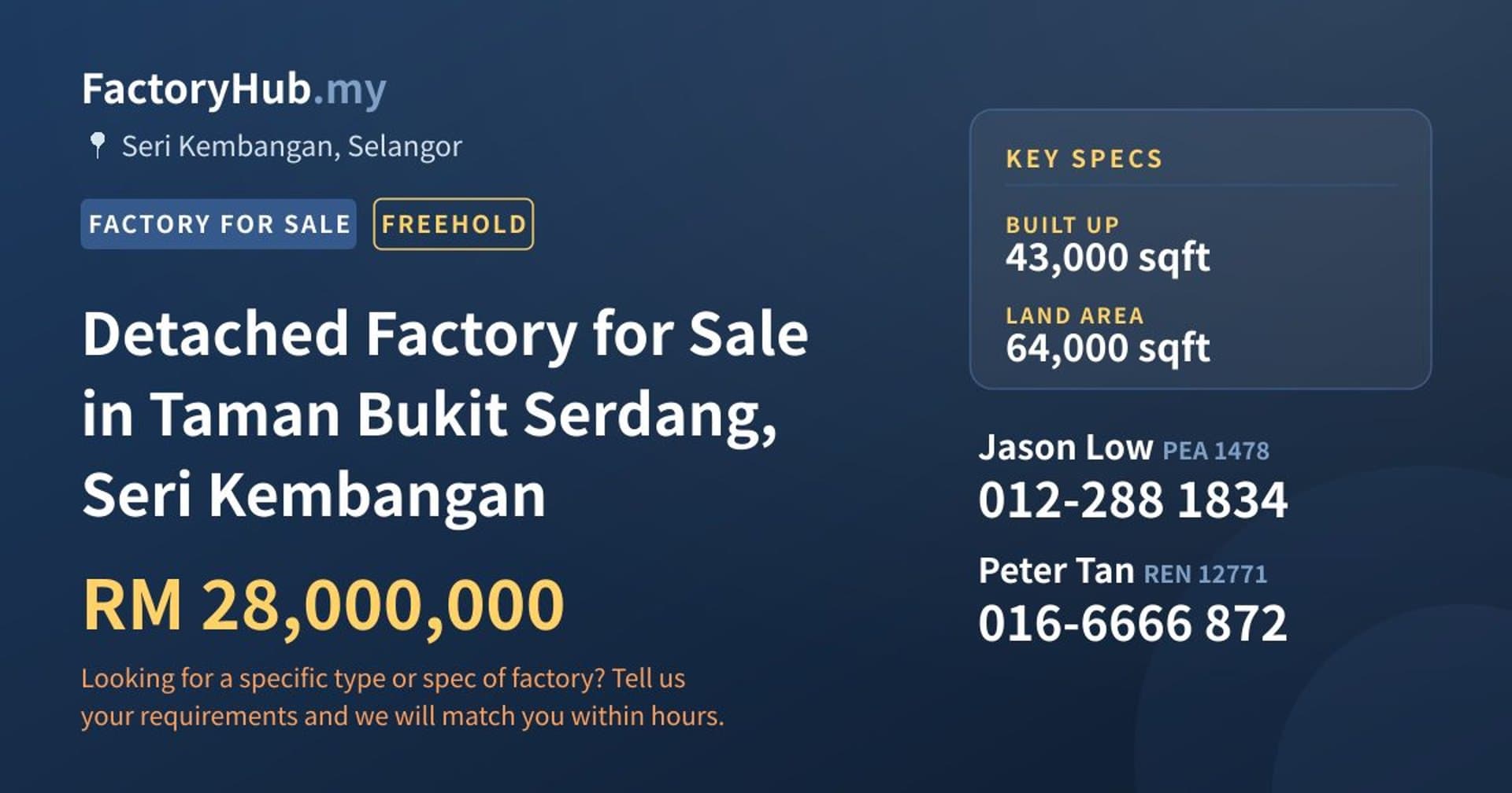 Detached Factory for Sale in Taman Bukit Serdang, Seri Kembangan - Property image 1 of 2